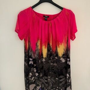 Alfani Pink and Orange Graphic Short Sleeve Blouse